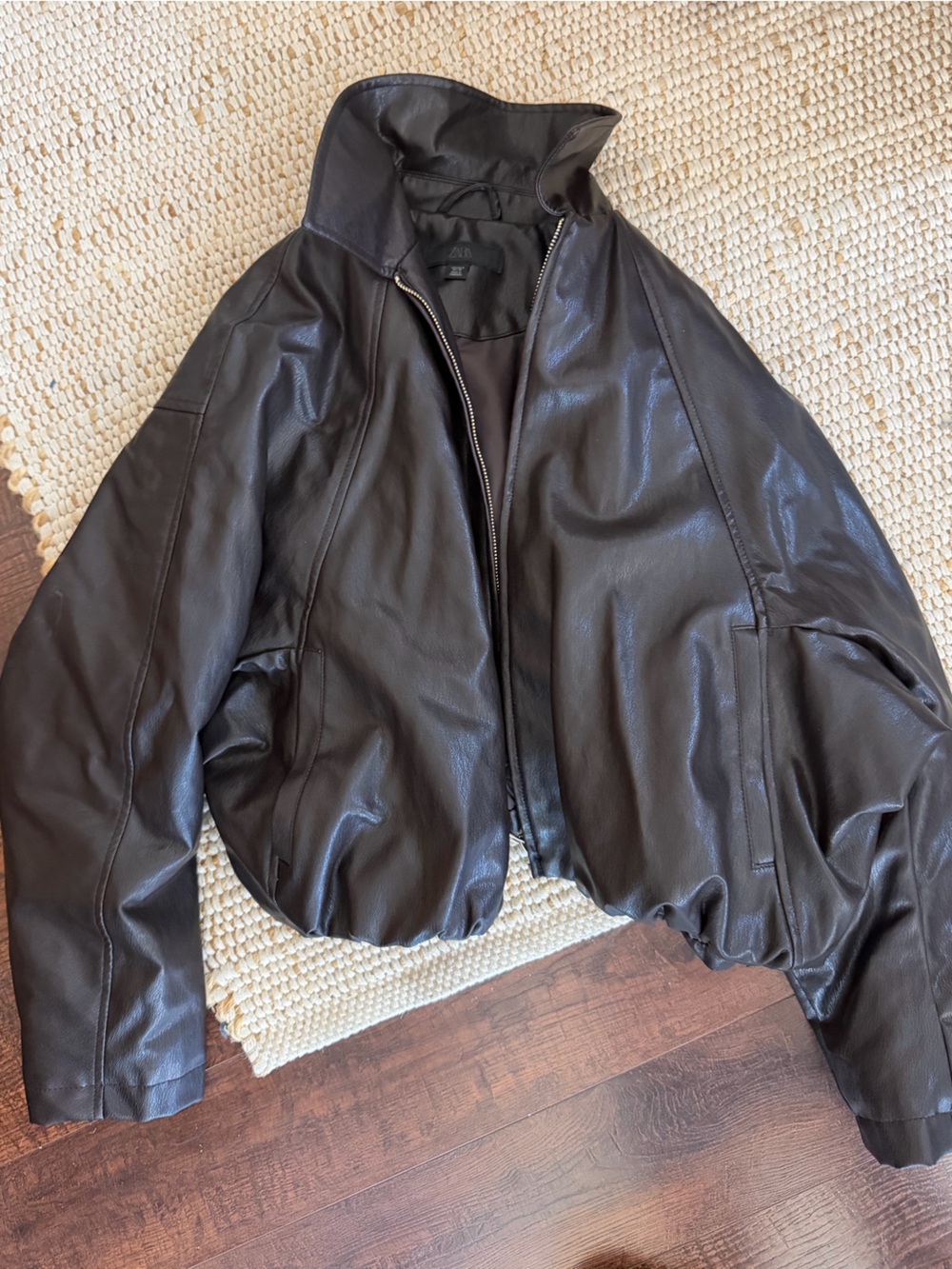 Zara Dark Brown Faux Leather Jacket - Classic Zip Front